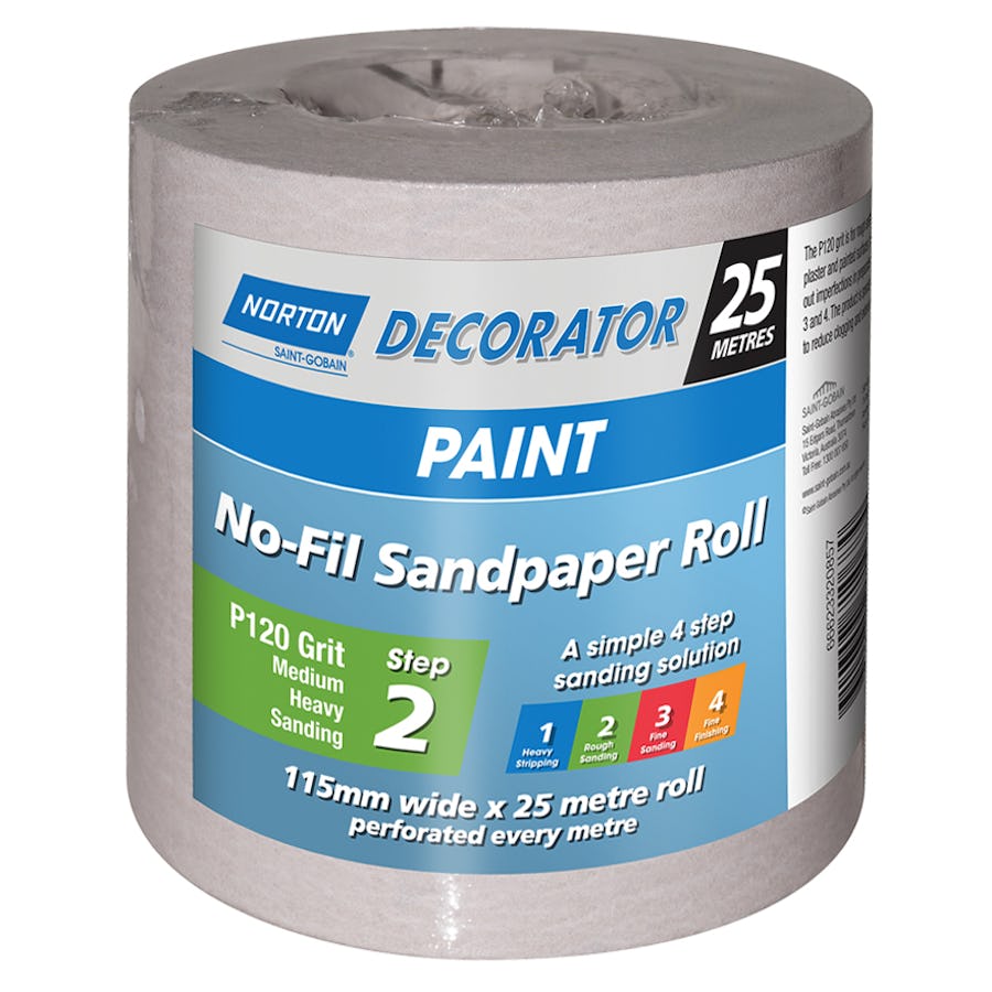 Norton No-Fil Sanding Roll for Paint 115mm x 25m (120 grit)